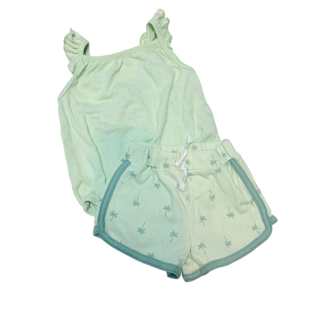 Garanimals Baby Girls Mint Green Bodysuit and Palm Tree Shorts Set 3-6M